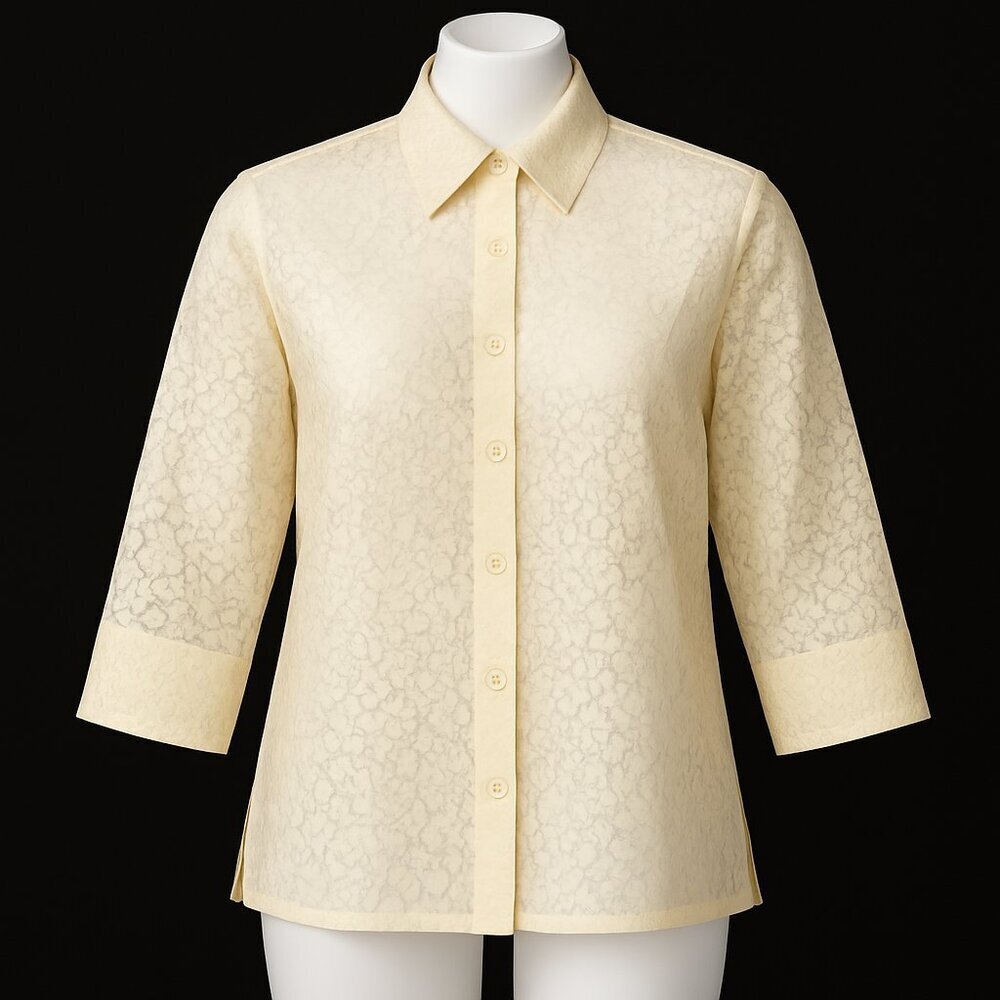 Alfred Dunner Petite Cream Floral Eyelet Lace Button-Up Blouse Size10P